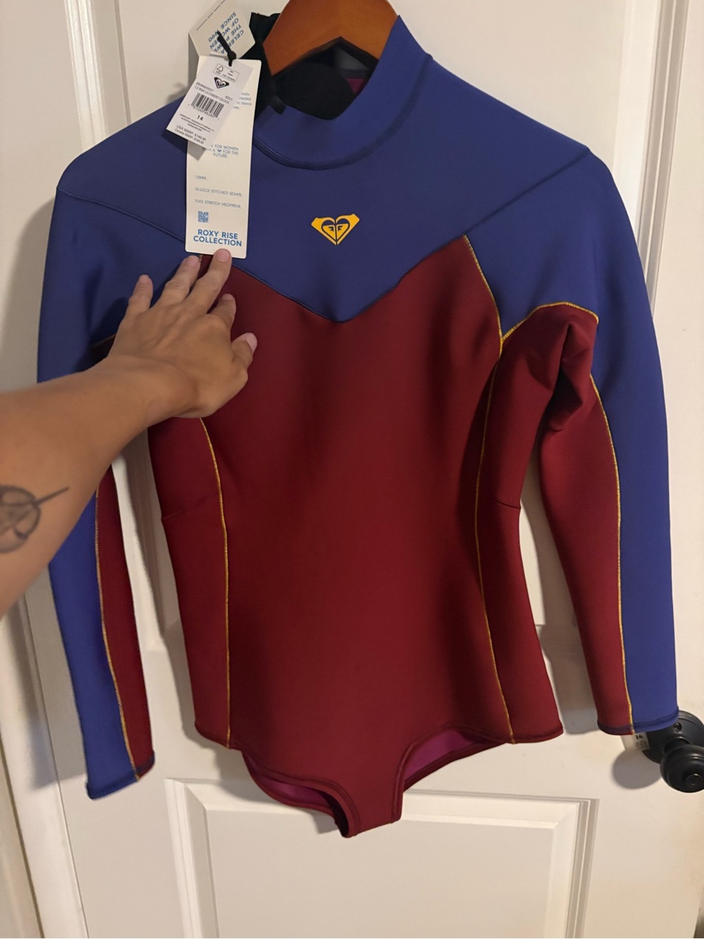 Roxy Long Sleeve Wetsuit Top - Purple & Burgundy with Yellow Accents